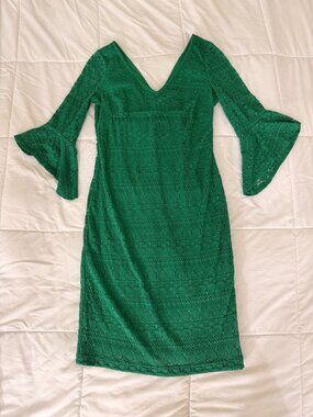 Kensie Emerald Green Lace Bell Sleeve Cocktail Dress Size 8